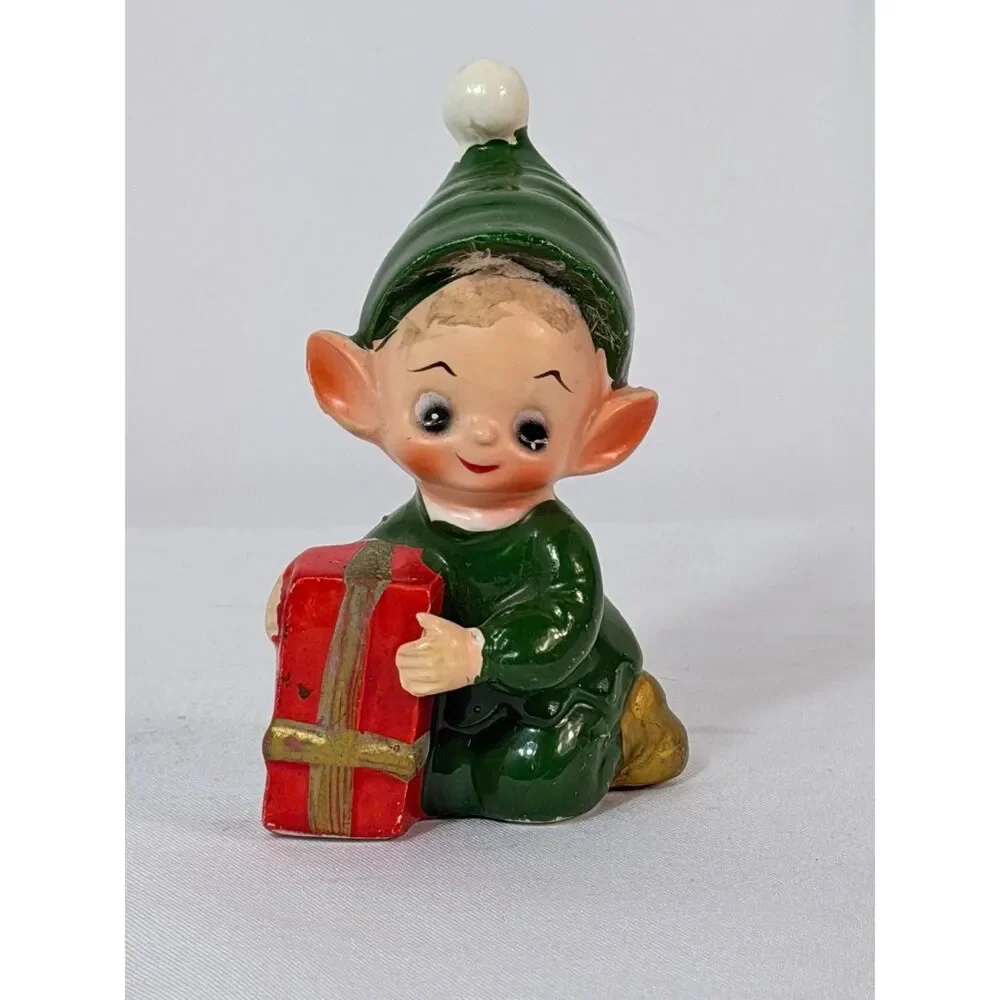 Vintage Josef Originals Elf Pixie Figurine Hair Santa's Helper Green READ